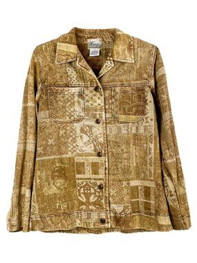 Country Collection Vintage 90s Tan Denim Jacket Patchwork Southwestern Cowboy